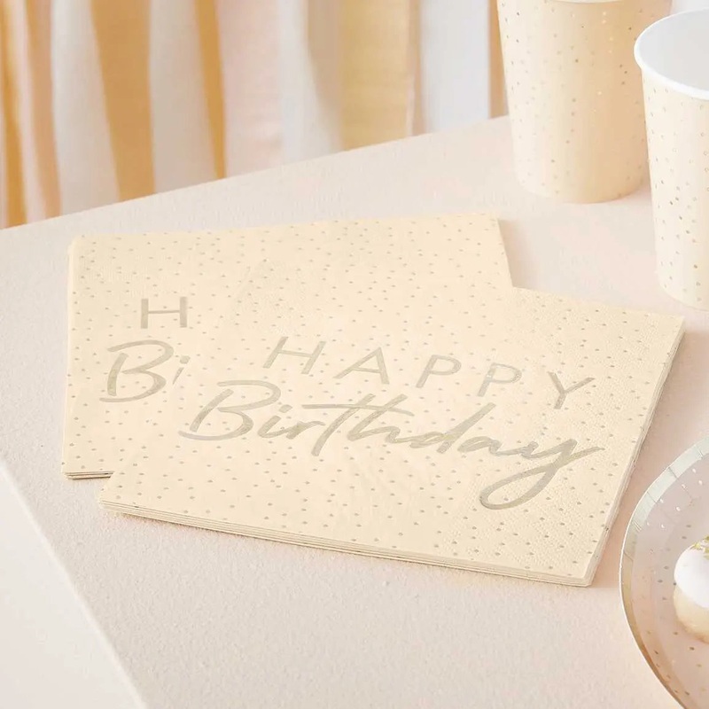 Ginger Ray Peach & Gold Happy Birthday Napkins - 16 Pkt