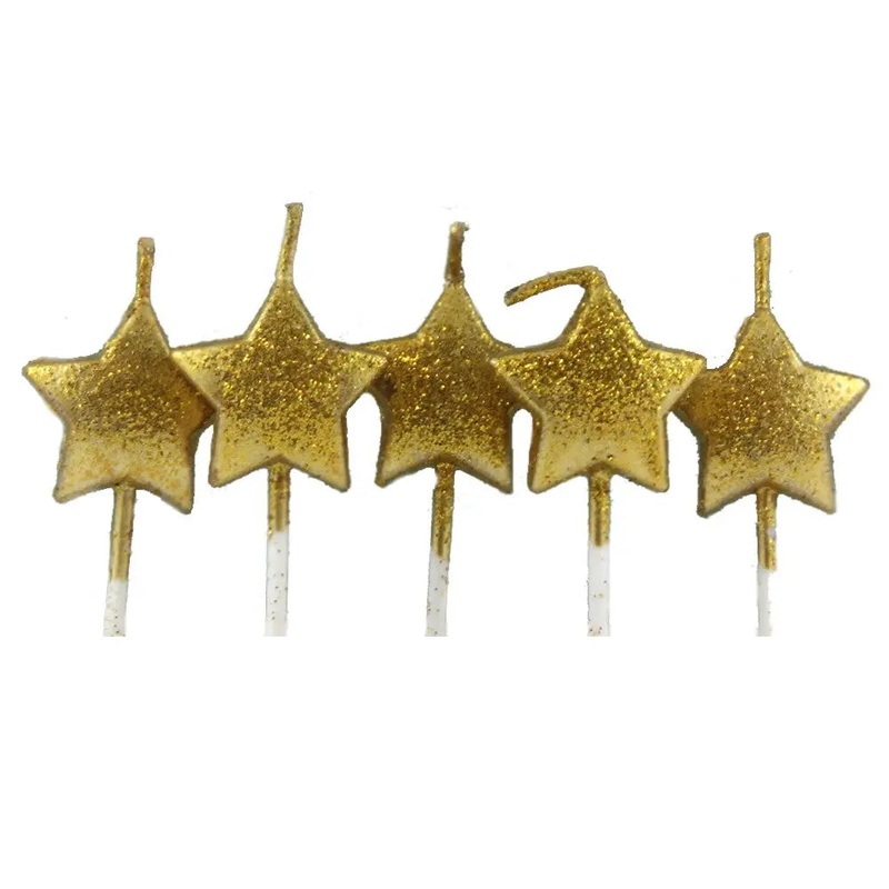 Gold Glitter Mini Star Candles  5 Pkt