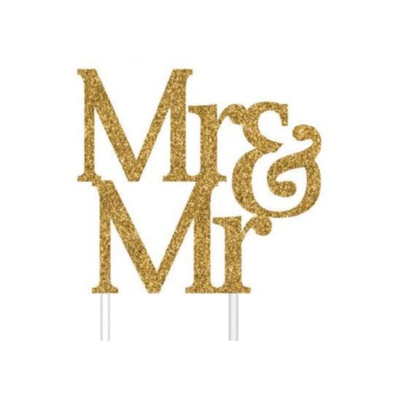 Gold Glitter Mr & Mr Wedding Cake Topper