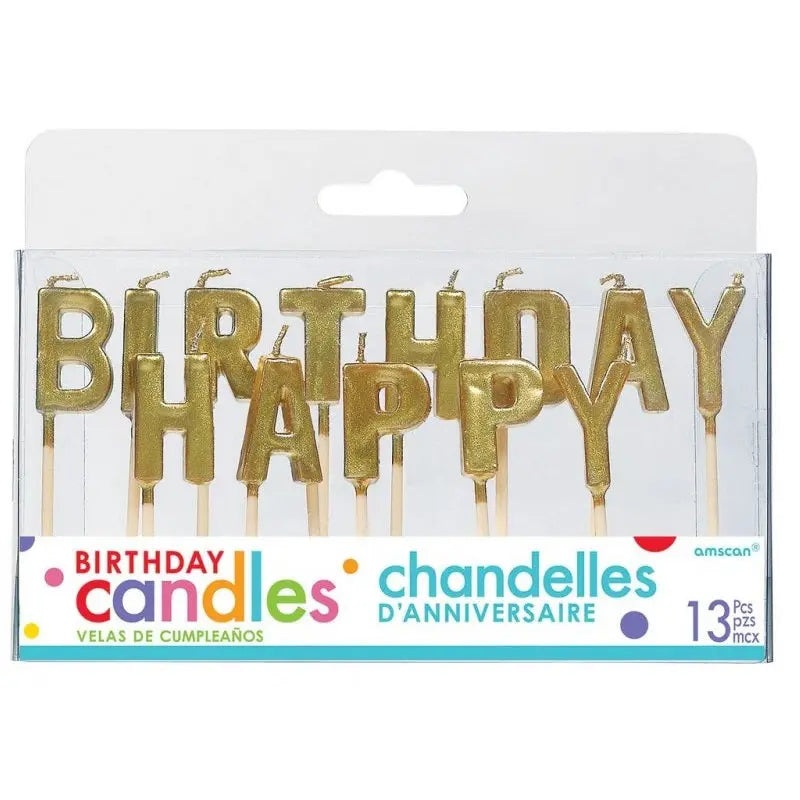 Metallic Gold Happy Birthday Candle Set - 13 Pkt