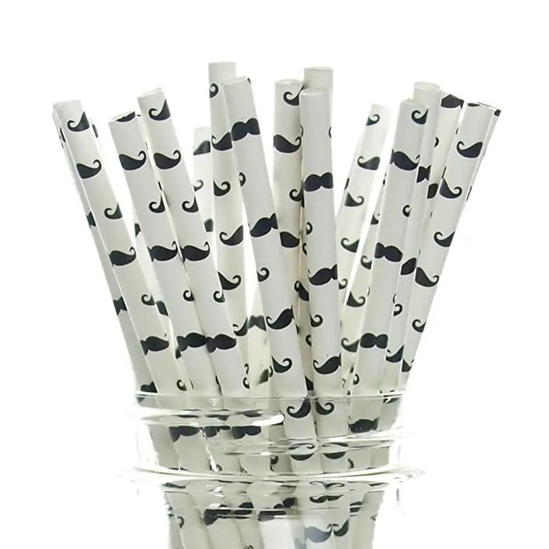 Moustache Print Straws - 25 Pkt