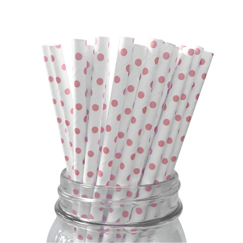 Pink Blush Swiss Dots Paper Straws - 25 Pkt