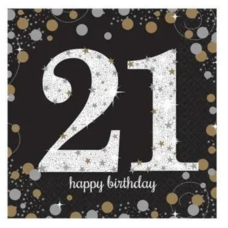 Sparkling Black 21st Napkins - Lunch 16 Pkt