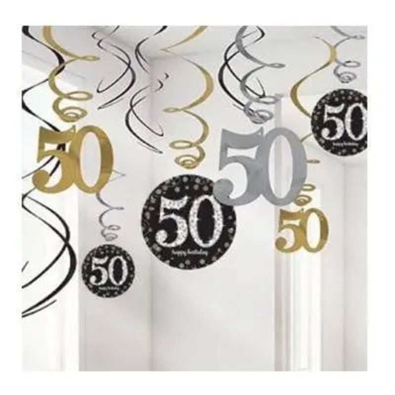 Sparkling Black 50th Swirl Decorations