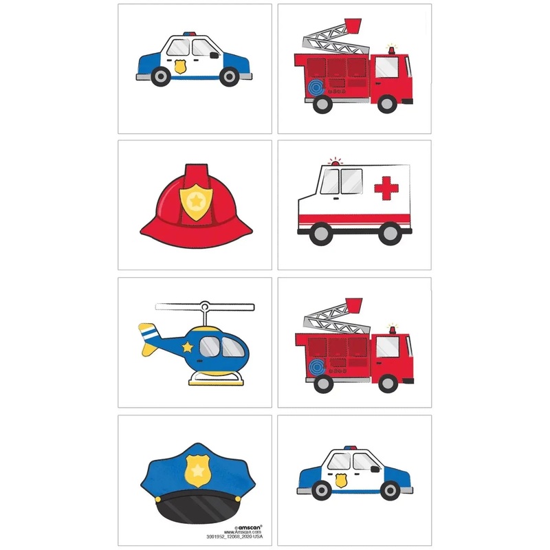 First Responders Emergency Services Tattoos - 8 Pkt