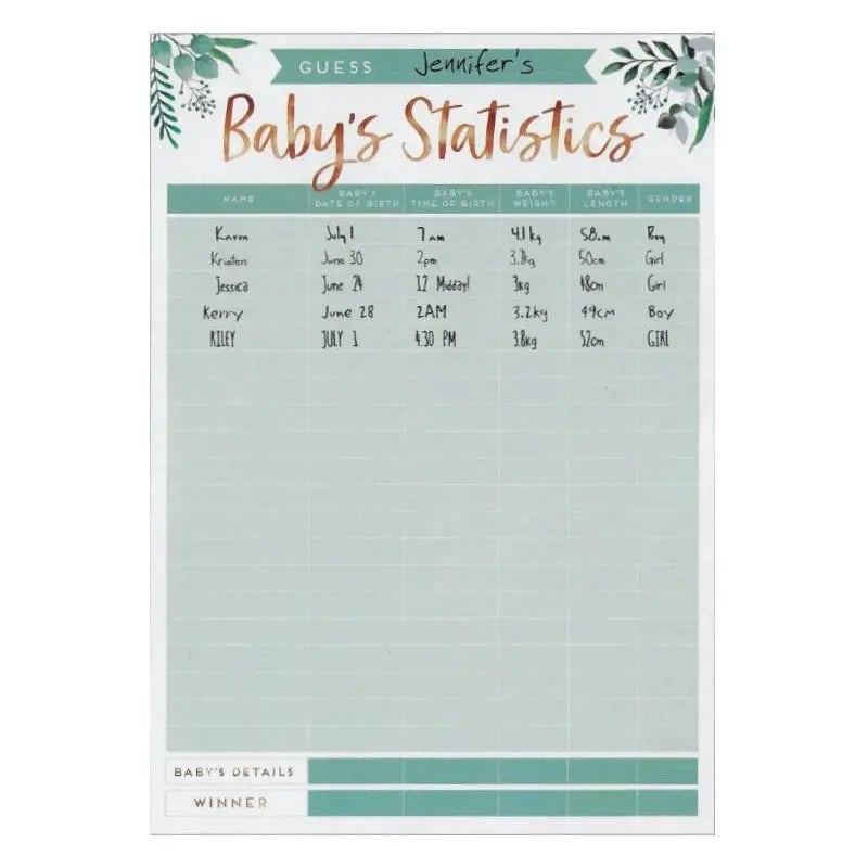 Guess Baby's Statistics Baby Shower Game