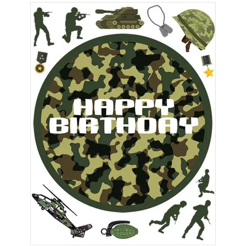 Camouflage Edible Cake Image with FREE Edible Icons