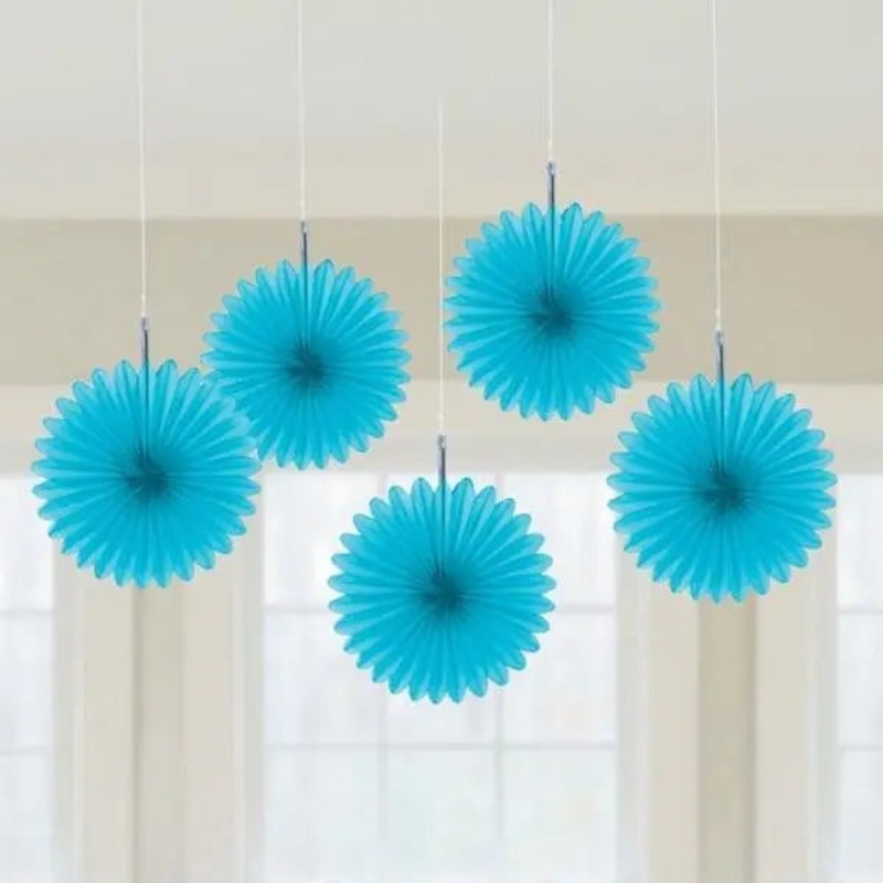 Caribbean Blue Mini Hanging Fans - Pack of 5