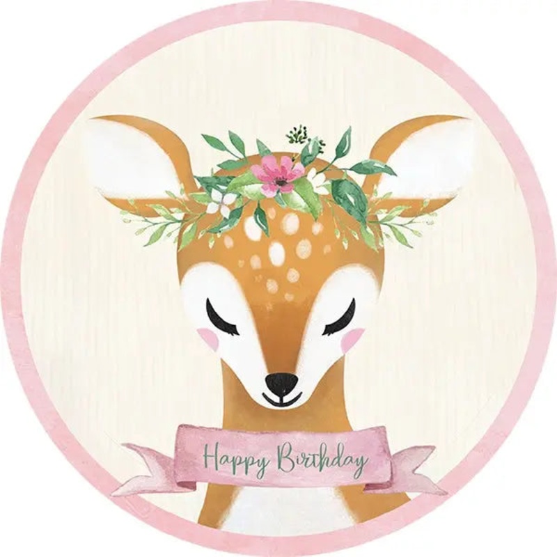 Deer Little One Woodland Happy Birthday Edible Cake Image