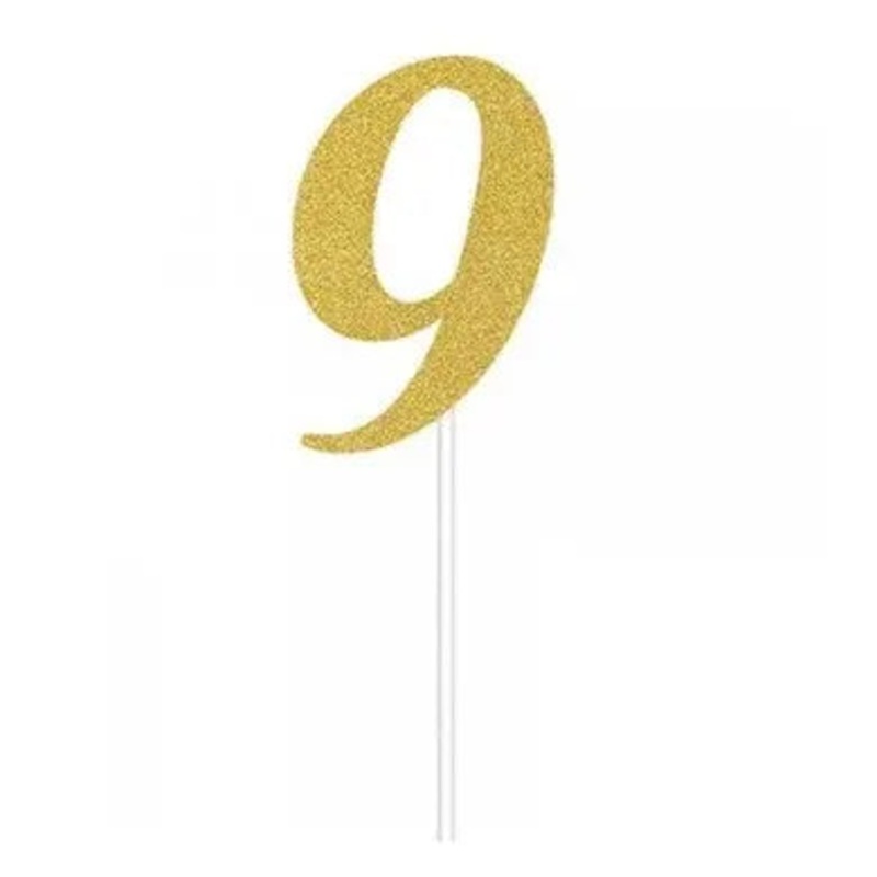 Gold Glitter Cake Topper - Number 9 CLEARANCE