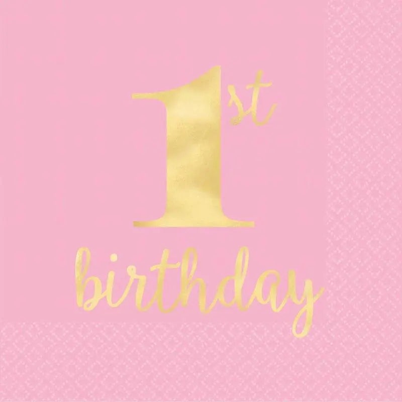 1st Birthday Pink Napkins - Lunch 16 Pkt