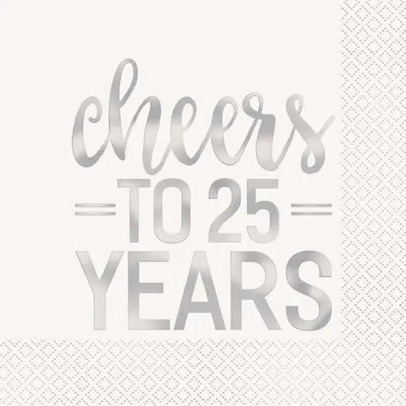Cheers to 25 Years Napkins - Lunch 16 Pkt