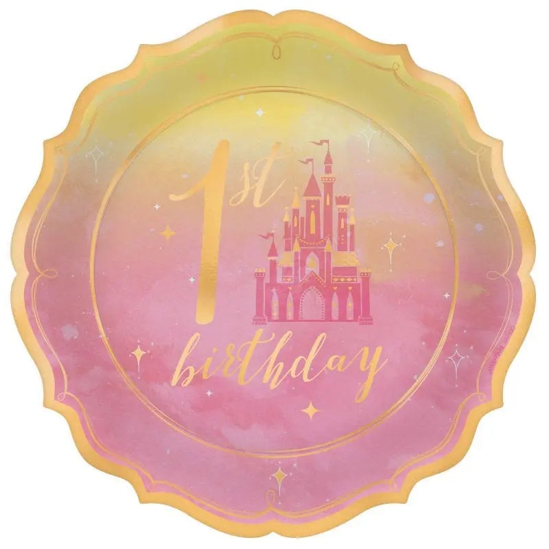 Disney Princess Once Upon A Time 1st Birthday Plates - Lunch 8 Pkt  LIMIT TWO PER CUSTOMER