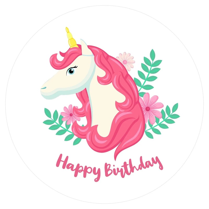 Floral Pink Unicorn Edible Cake Image