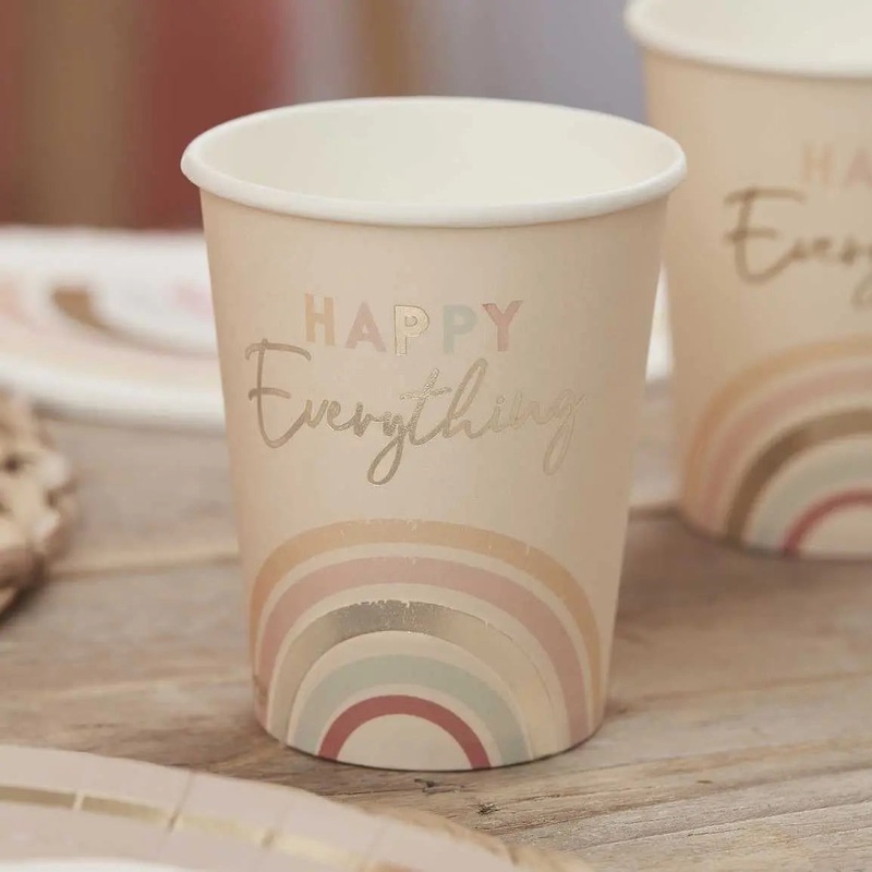 Ginger Ray Happy Everything Natural Rainbow Cups - 8 Pkt