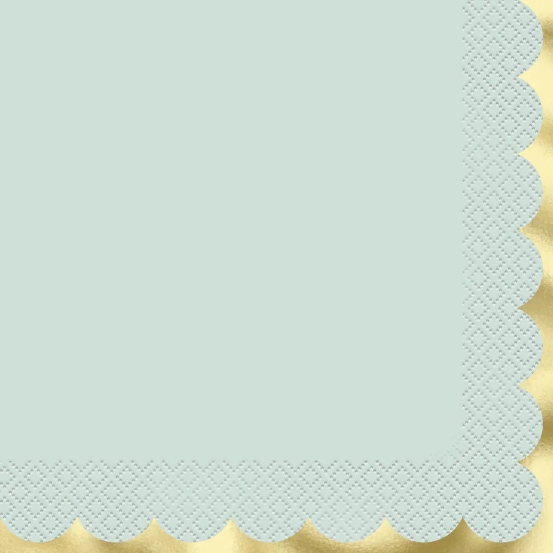 Light Blue & Gold Napkins - Lunch 16 Pkt