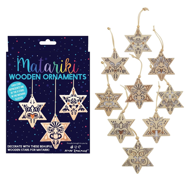 Matariki Star Wooden Ornaments Set - 9 Pce