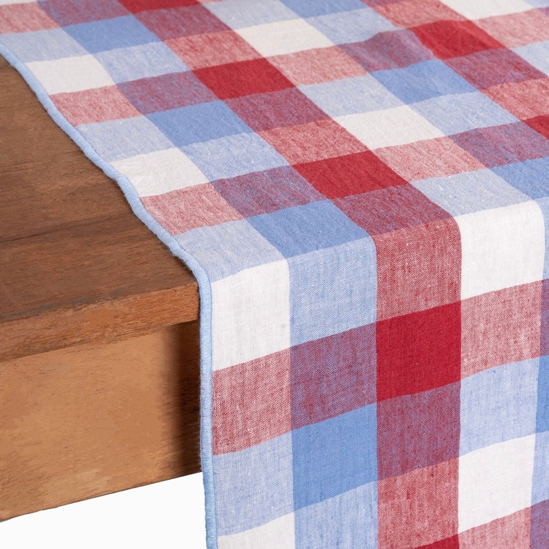 Red & Blue Checkered Table Runner 100"