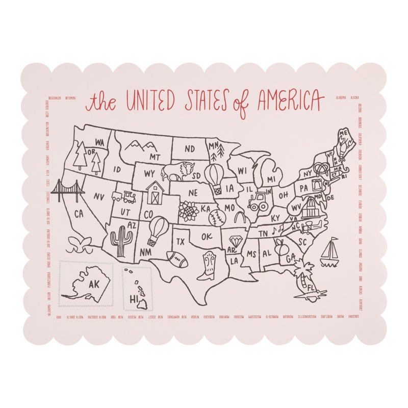 Color the USA Map Paper Placemats