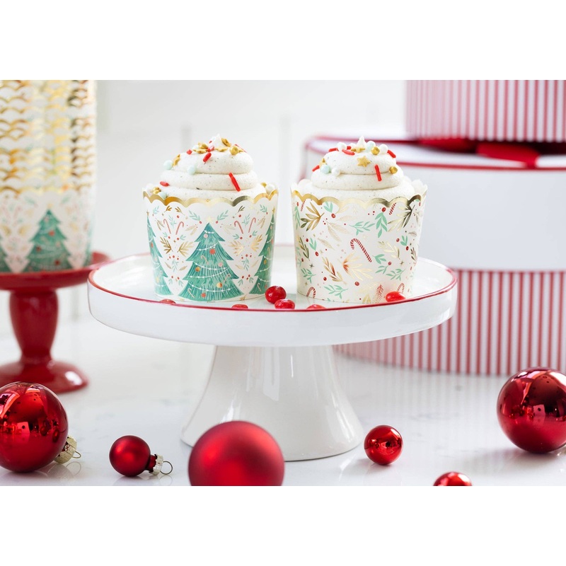 Gold Foil Candy Cane Tree Food / Baking Cups (50 pcs)
