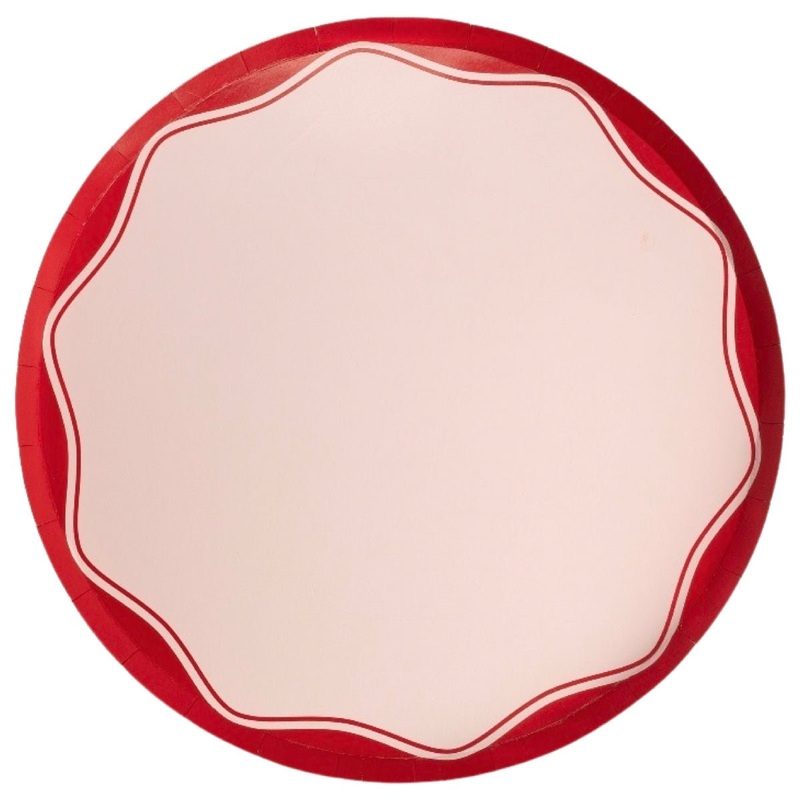 Red Wave Color Block Paper Dinner Plates 10.5"