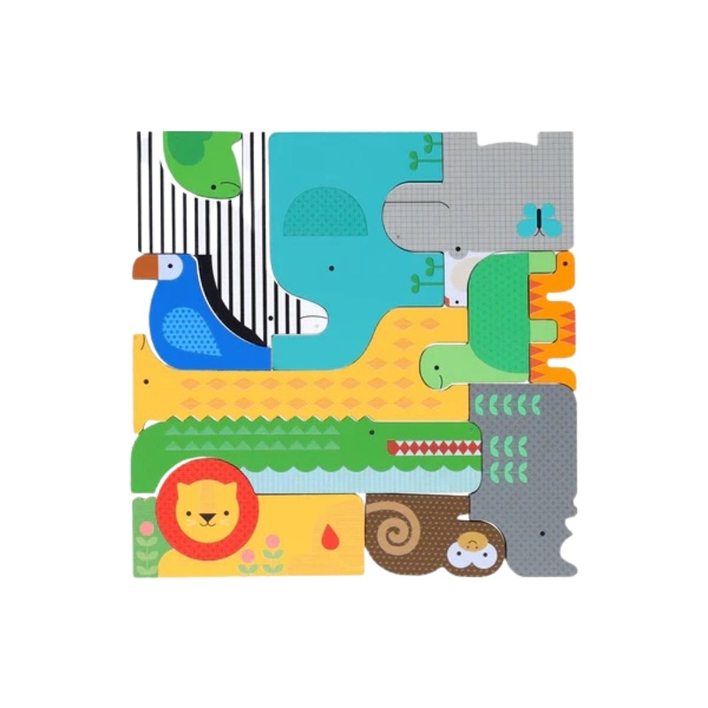 Safari Animals Wooden Puzzle + Play Set