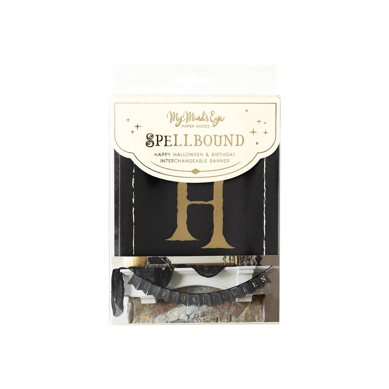 Black & Gold Happy Halloween / Birthday Banner