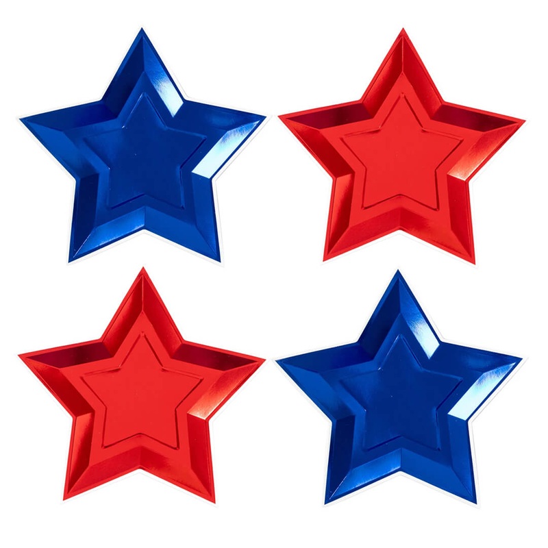 Blue & Red Foil Star Shaped Paper Plates 11"