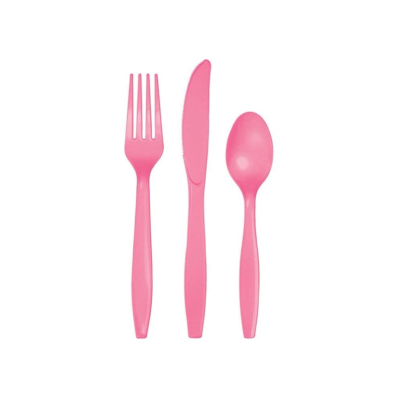 Candy Pink Plastic Cutlery 18ct