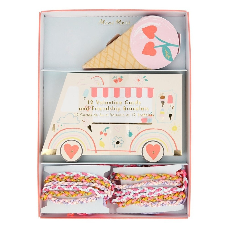 Meri Meri Party Ice Cream Cone Valentine Cards & Friendship Bracelets (12ct)