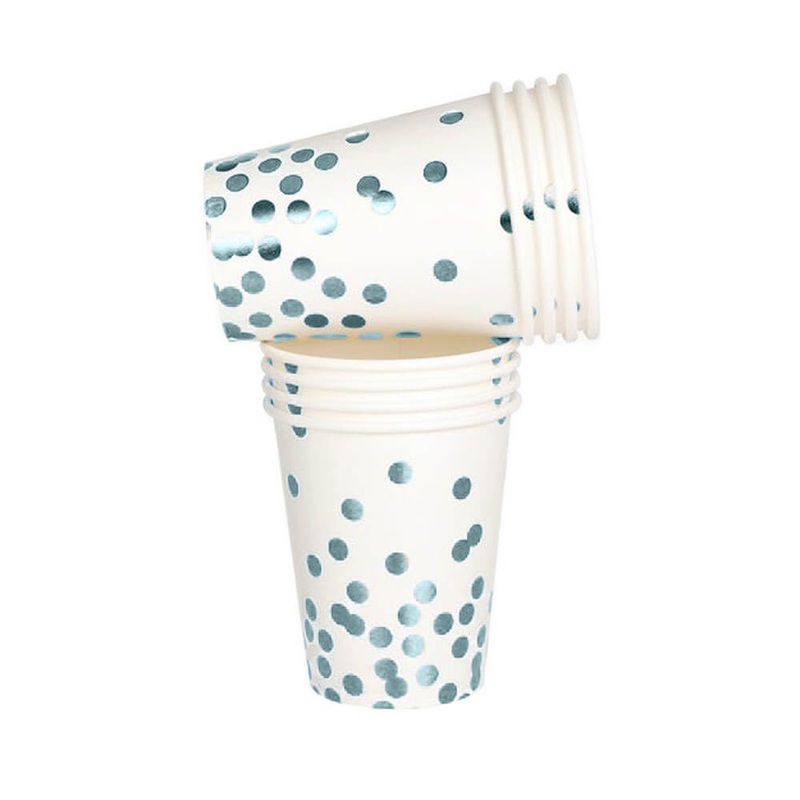 Metallic Blue Confetti Party Cups