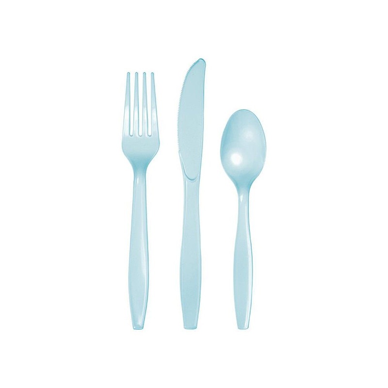 Pastel Blue Plastic Cutlery Set 24ct