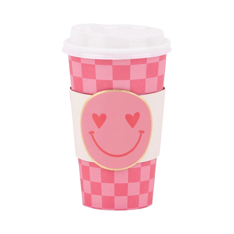 Pink Checker Smiley Face To Go Cups