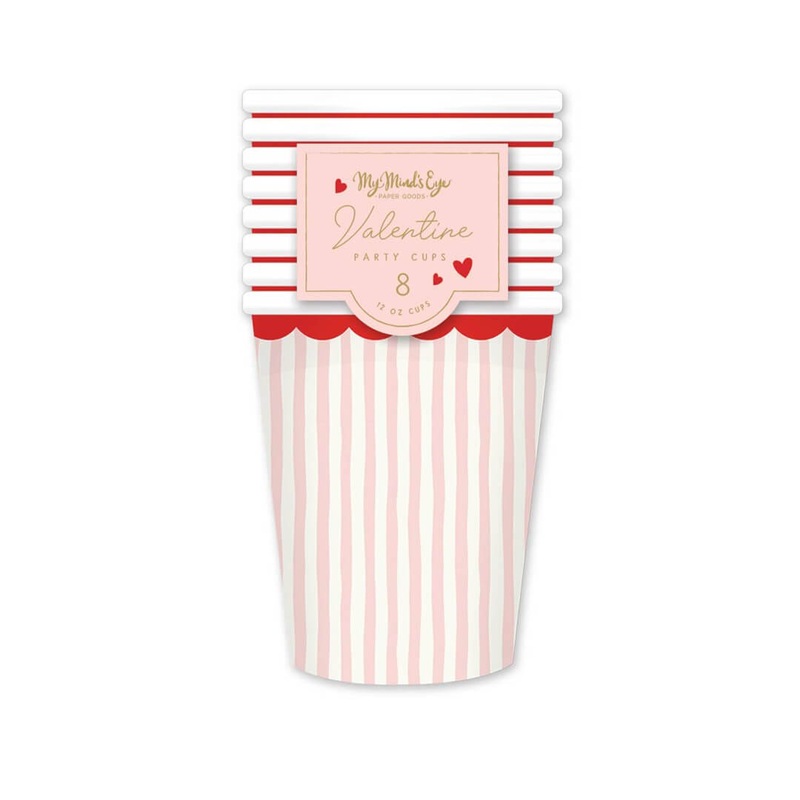 Pink Stripe Valentine Hearts Paper Cups