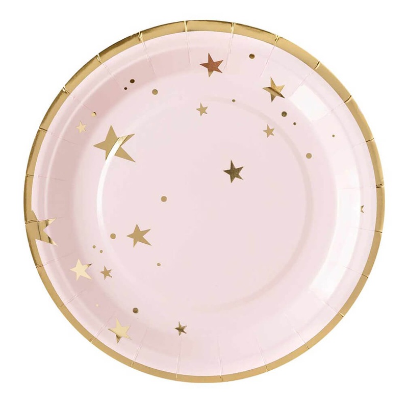 Baby Pink Star Paper Plates 9"