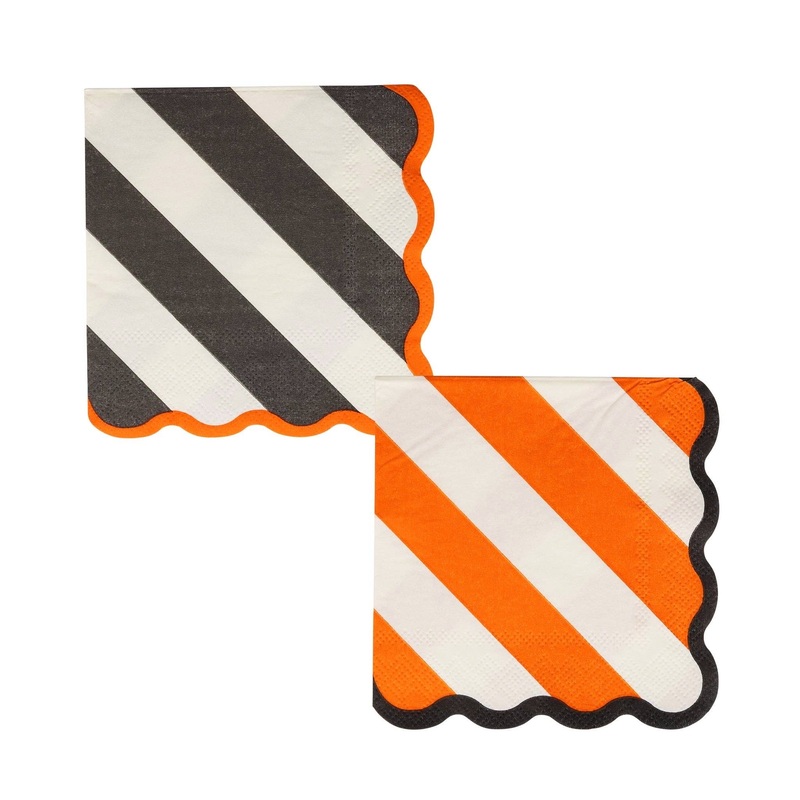 Black & Orange Diagonal Striped Cocktail Napkins