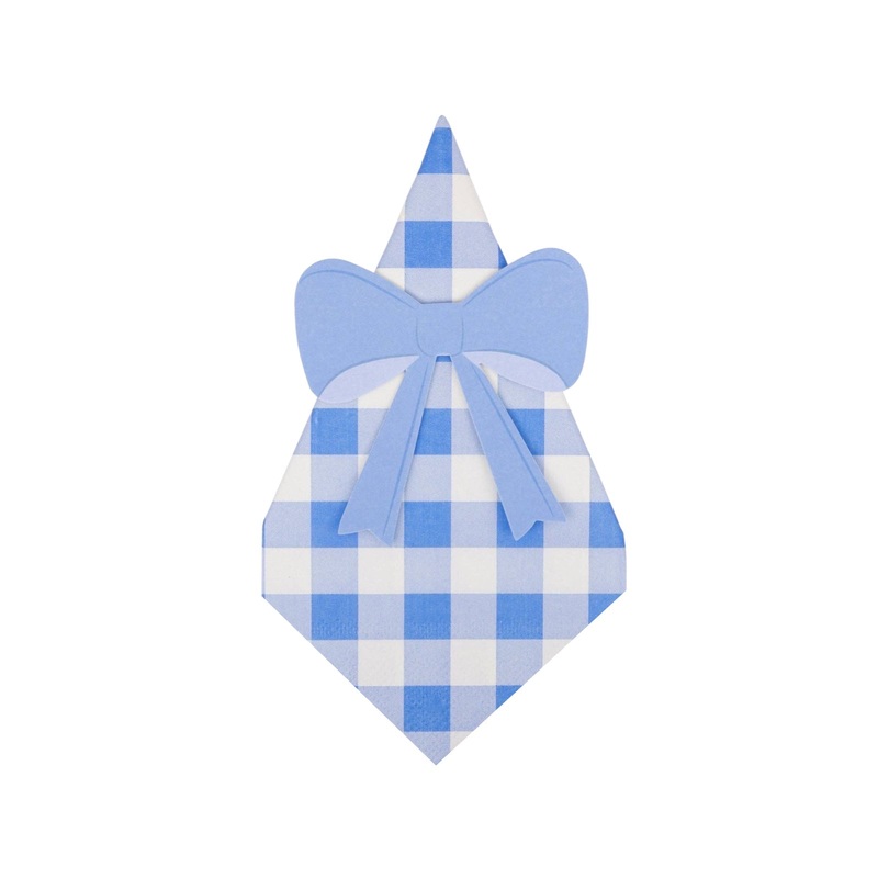 Blue Gingham Guest Napkins & Rings Set