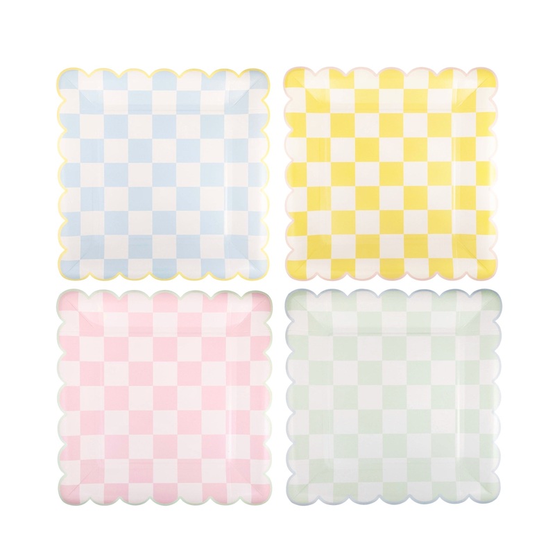 Checkered Pastels Scalloped Plate Set 10"