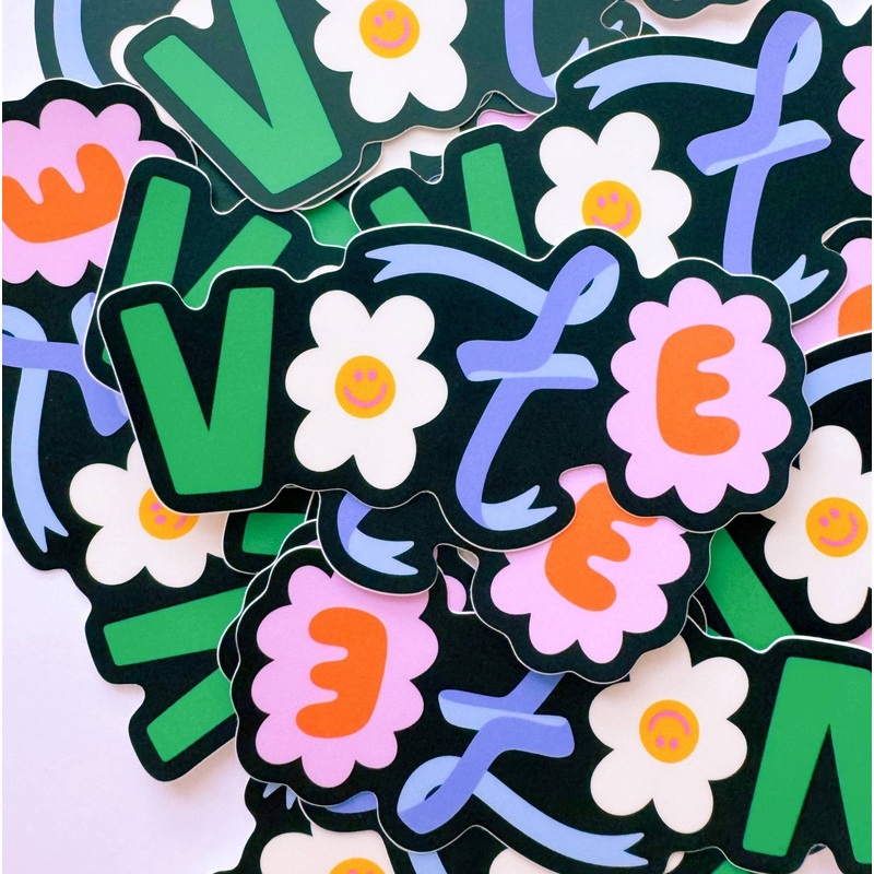 Flower + Bubble Letter Vote Vinyl Sticker