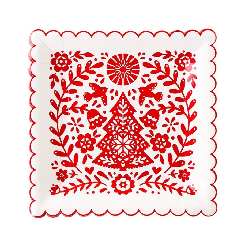Nordic Christmas Square Scallop Paper Plates 9"