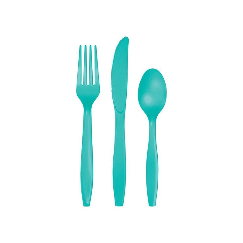 Teal Plastic Cutlery Set 24ct