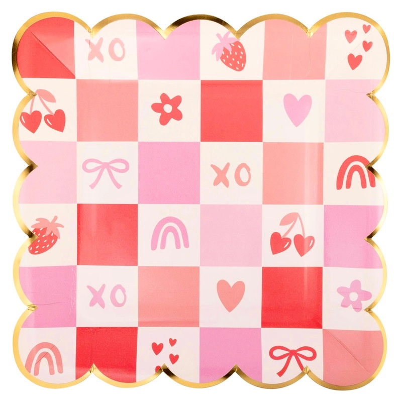 Valentine Check Paper Plates 9"