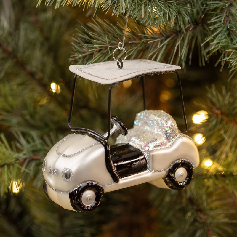 White Golf Cart Ornament 4.25"