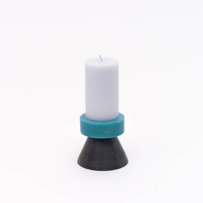 Color-Blocked Stack Candle (Lilac, Turquoise, Charcoal)