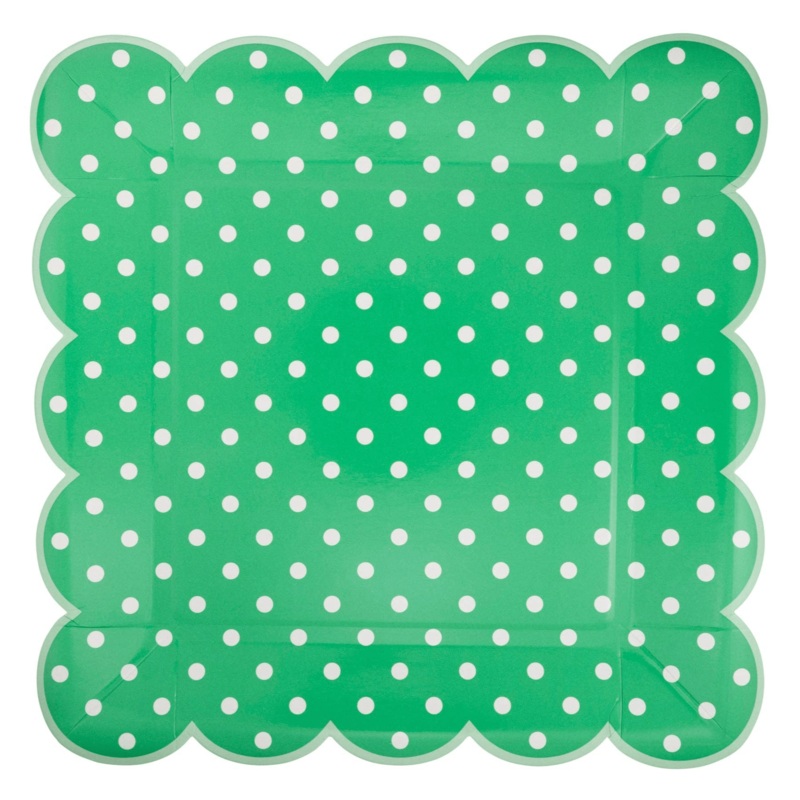 Green Polka Dot Scalloped Plates 10"