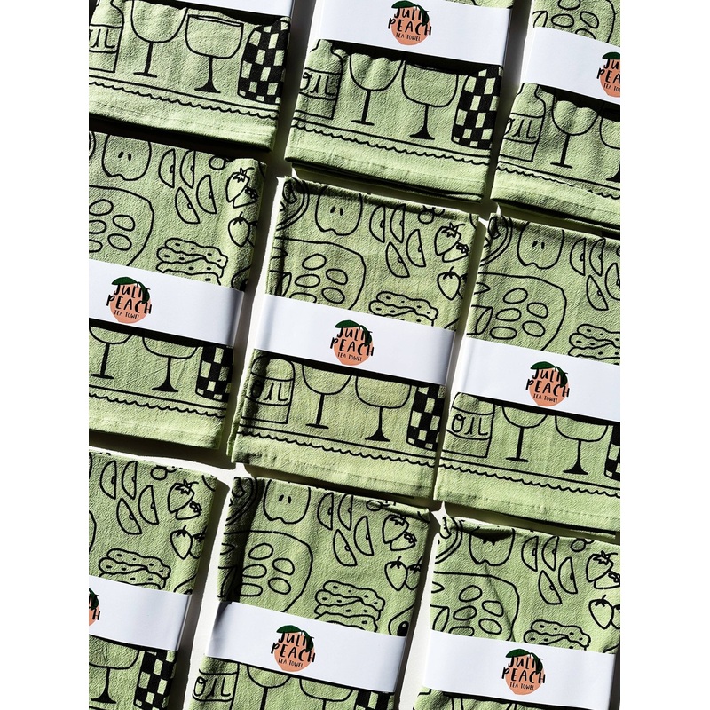 Picnic on Sage Green Tea Towel