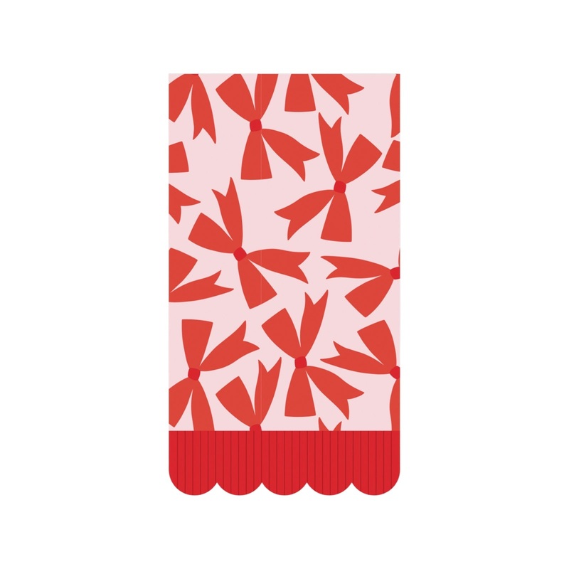 Red Bows Scalloped Fringe Dinner Napkins