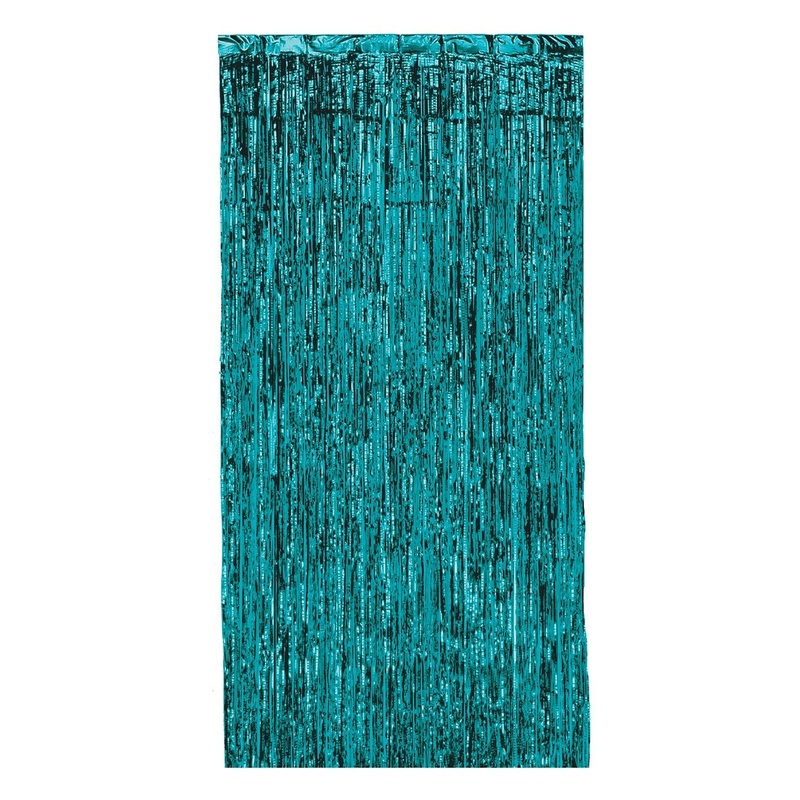 Shiny Metallic Teal Fringe Curtain Backdrop