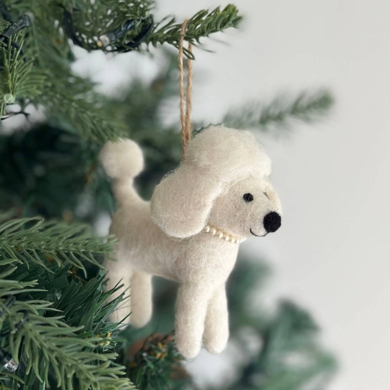 White Poodle Wool Felt Ornament 4"
