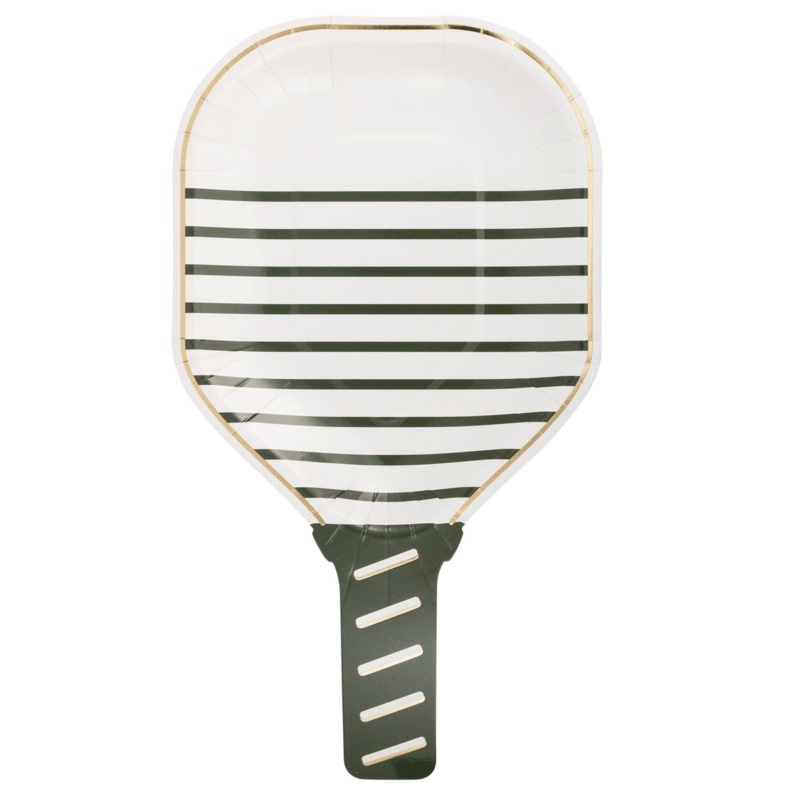 White-Striped Pickleball Paddle Paper Plates 10"